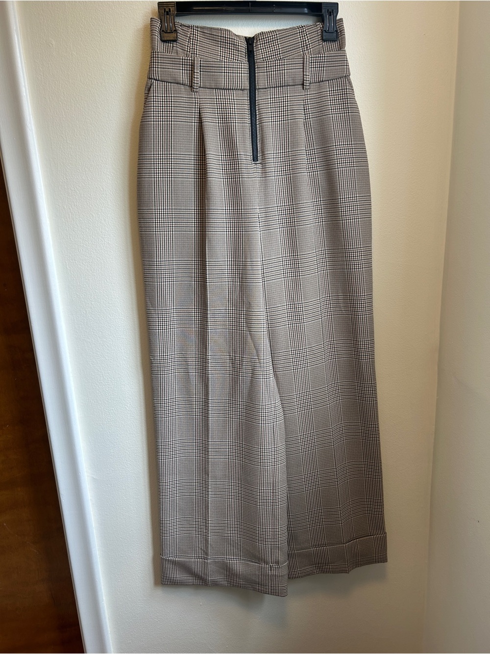 Trouve Beige Plaid Wide-Leg Dress Pants